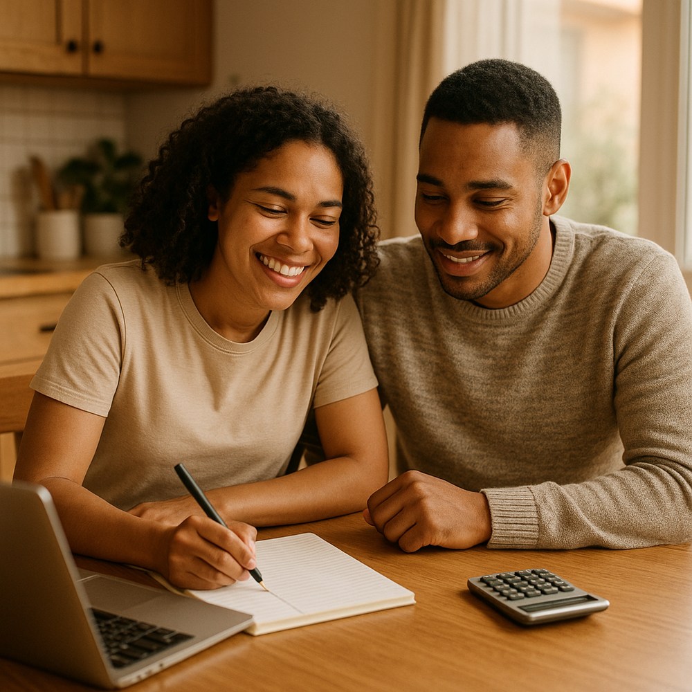 Setting a weekly grocery budget at the kitchen table