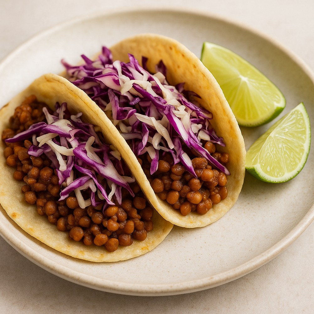 Budget friendly lentil tacos with crunchy cabbage slaw